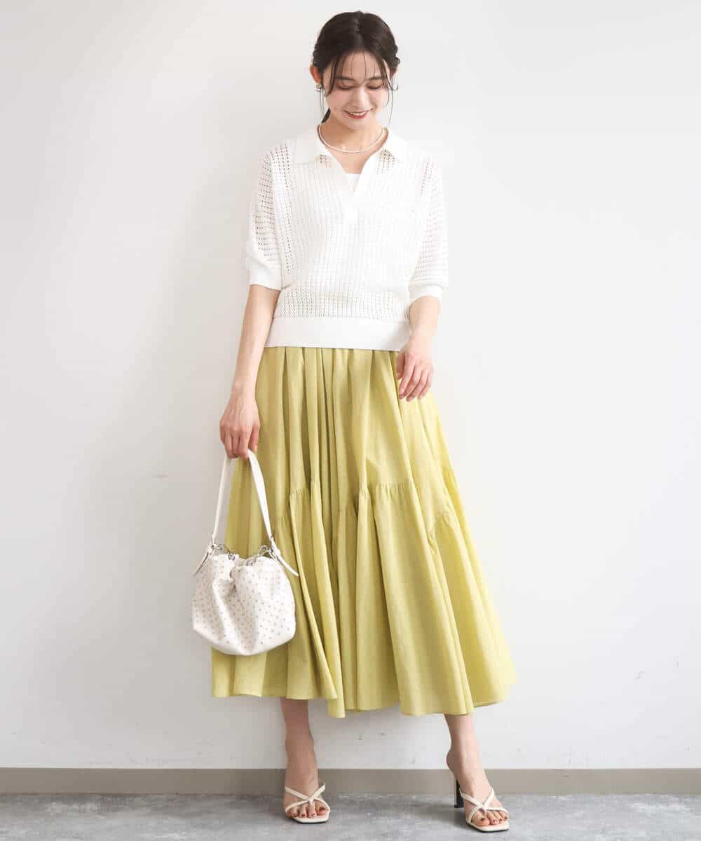 FKFGD42150 MK MICHEL KLEIN(MK ミッシェルクラン) レーシー柄編み衿付きニット/洗える グリーン