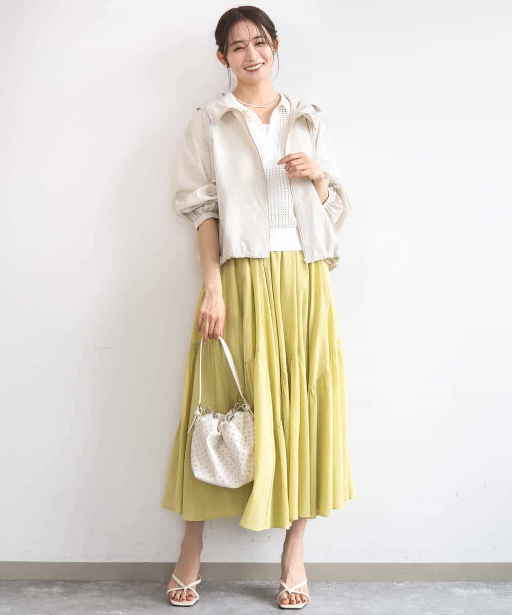 FKFGD42150 MK MICHEL KLEIN(MK ミッシェルクラン) レーシー柄編み衿付きニット/洗える グリーン