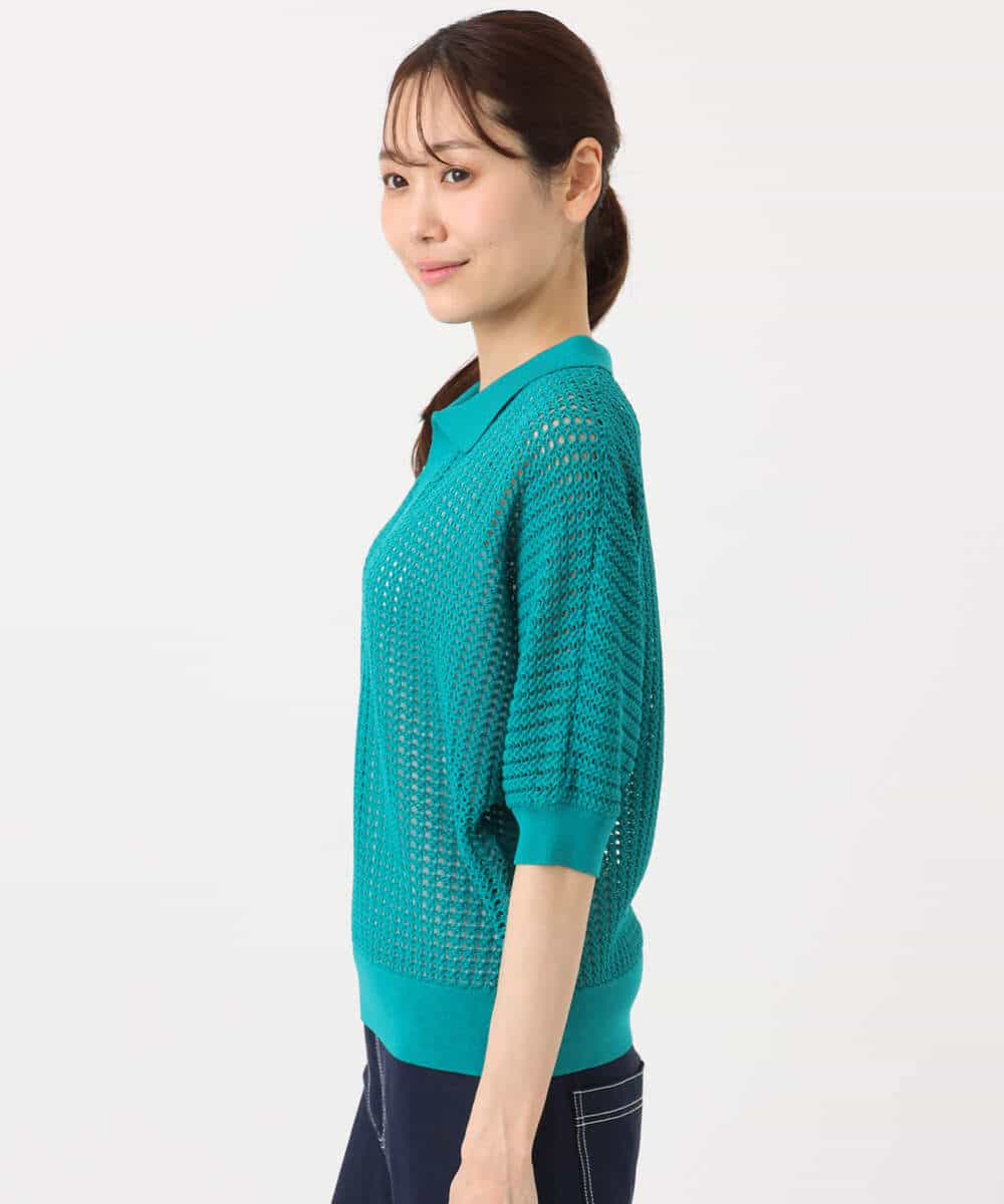 FKFGD42150 MK MICHEL KLEIN(MK ミッシェルクラン) レーシー柄編み衿付きニット/洗える グリーン