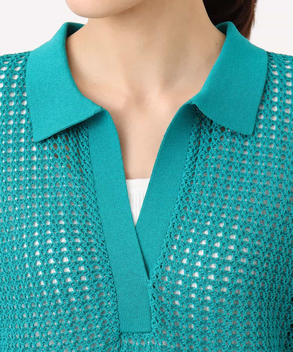 FKFGD42150 MK MICHEL KLEIN(MK ミッシェルクラン) レーシー柄編み衿付きニット/洗える グリーン