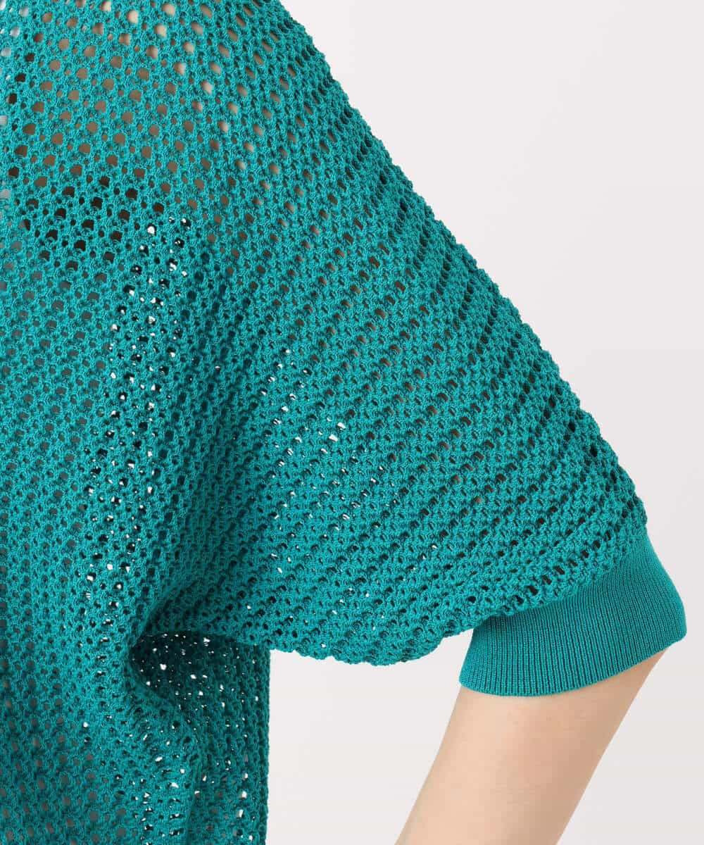 FKFGD42150 MK MICHEL KLEIN(MK ミッシェルクラン) レーシー柄編み衿付きニット/洗える グリーン