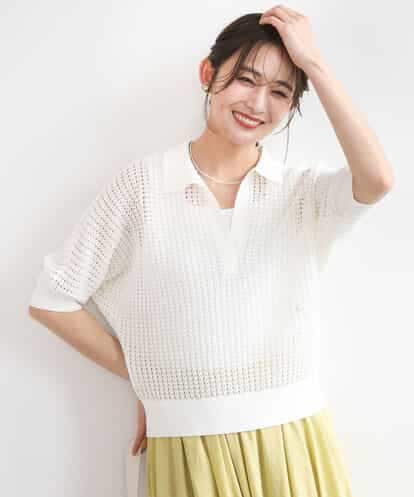 FKFGD42150 MK MICHEL KLEIN レーシー柄編み衿付きニット/洗える