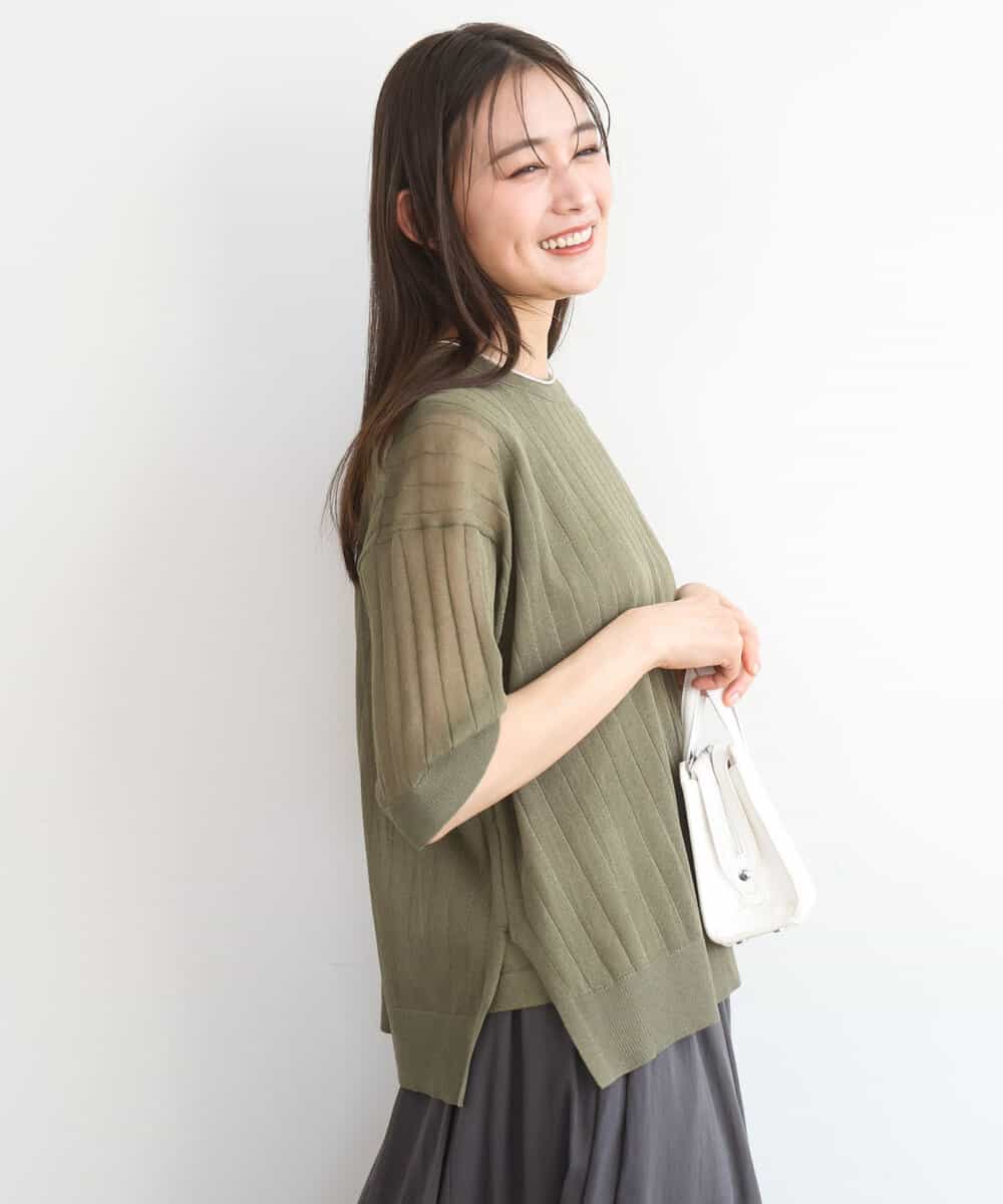 FKFGD43160 MK MICHEL KLEIN(MK ミッシェルクラン) ワイドリブシアーニット×タンクトップ ツインセット/洗える カーキ