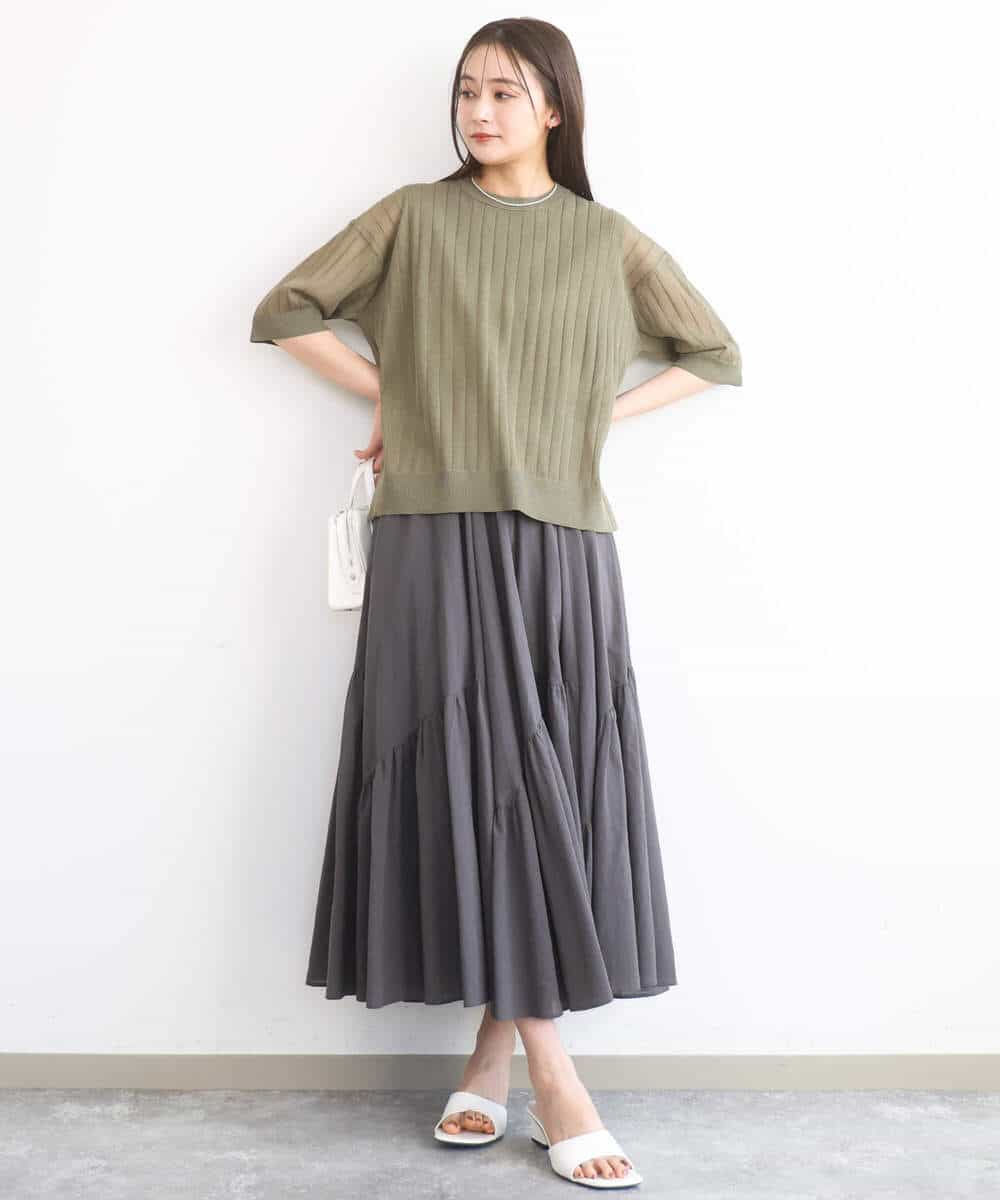 FKFGD43160 MK MICHEL KLEIN(MK ミッシェルクラン) ワイドリブシアーニット×タンクトップ ツインセット/洗える ブルー