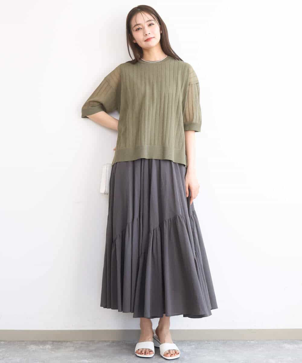 FKFGD43160 MK MICHEL KLEIN(MK ミッシェルクラン) ワイドリブシアーニット×タンクトップ ツインセット/洗える ブルー