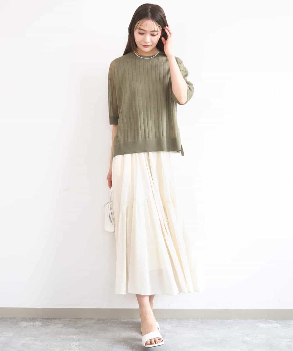 FKFGD43160 MK MICHEL KLEIN(MK ミッシェルクラン) ワイドリブシアーニット×タンクトップ ツインセット/洗える ブルー