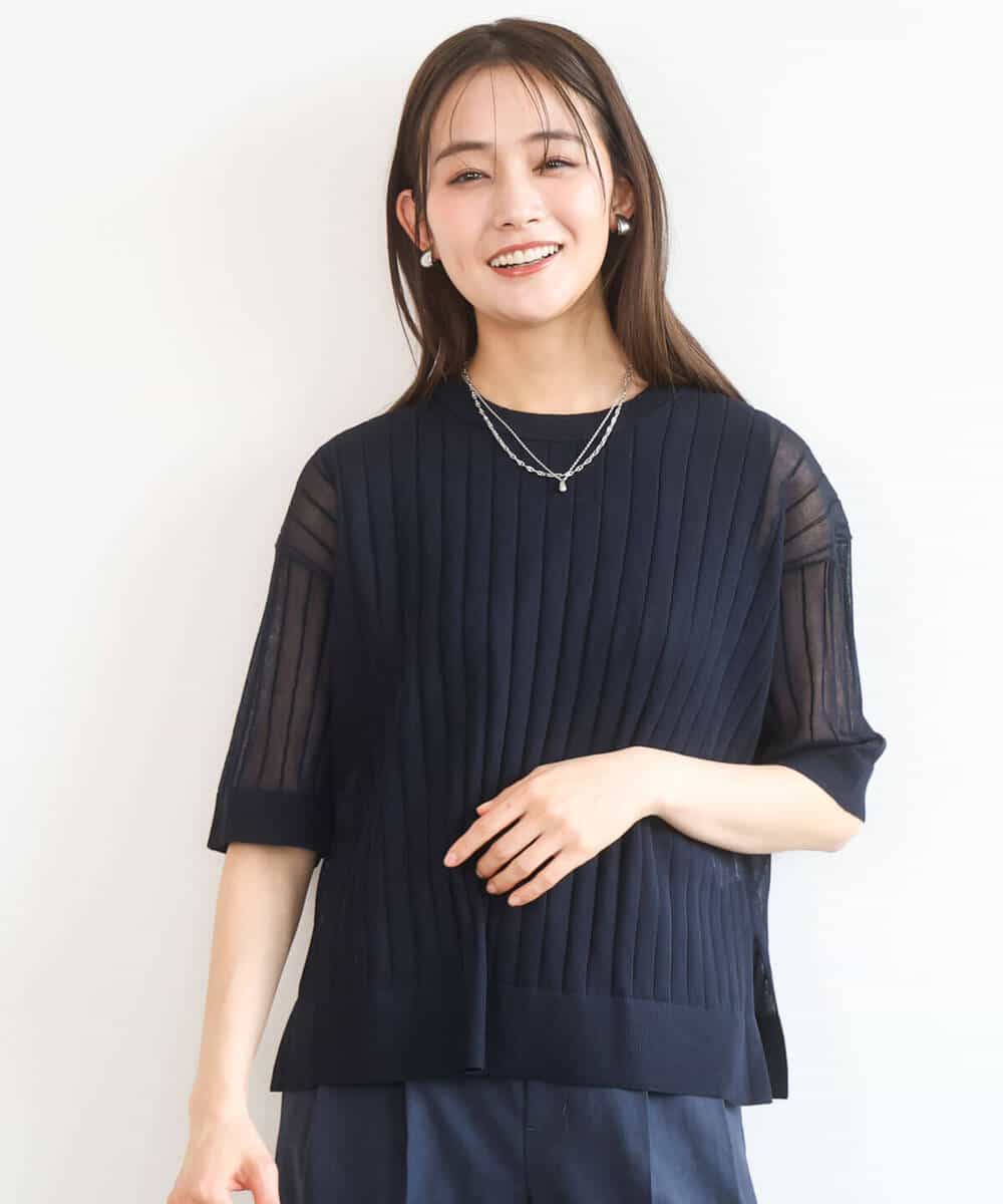 FKFGD43160 MK MICHEL KLEIN(MK ミッシェルクラン) ワイドリブシアーニット×タンクトップ ツインセット/洗える ブルー