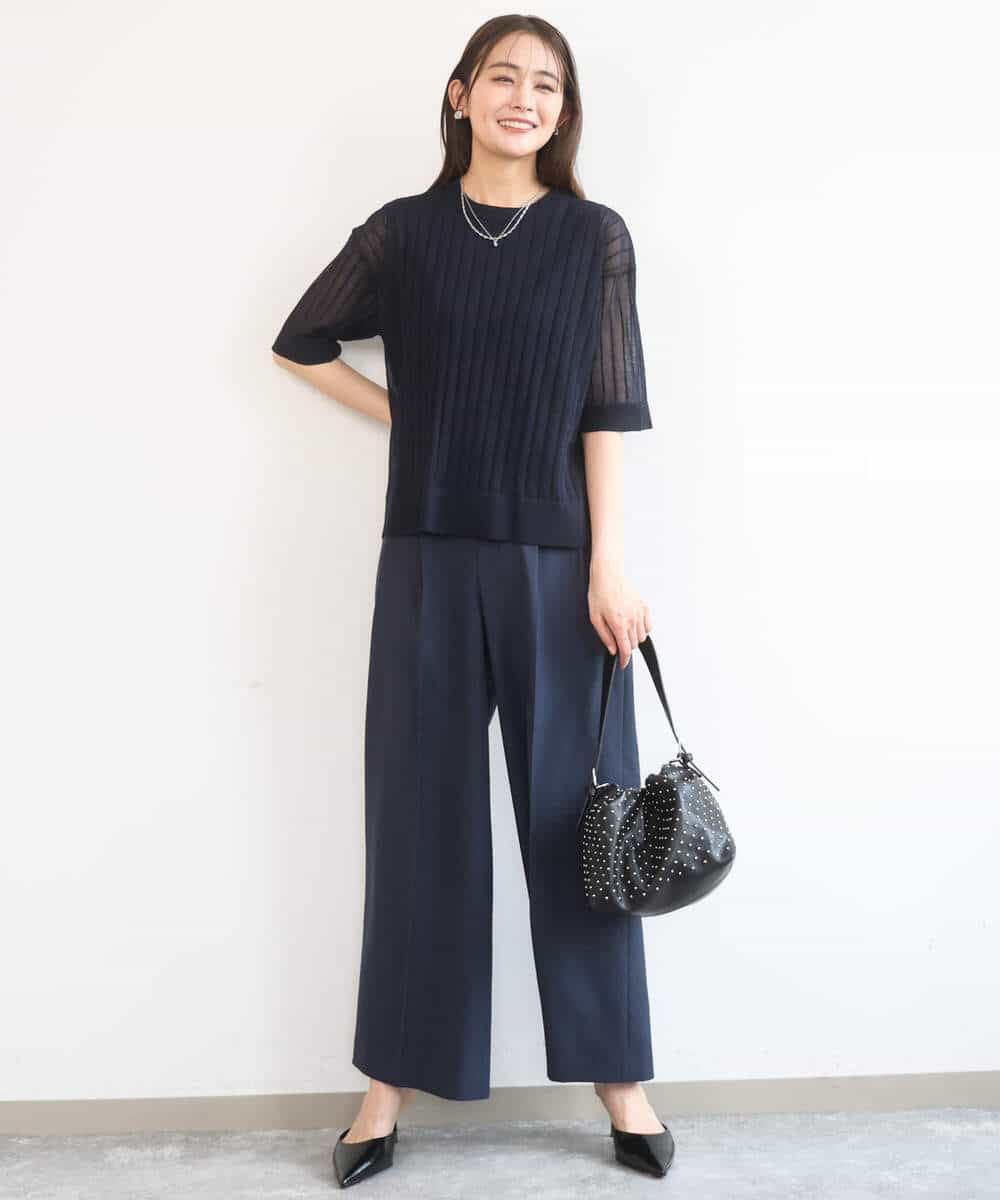 FKFGD43160 MK MICHEL KLEIN(MK ミッシェルクラン) ワイドリブシアーニット×タンクトップ ツインセット/洗える ブルー