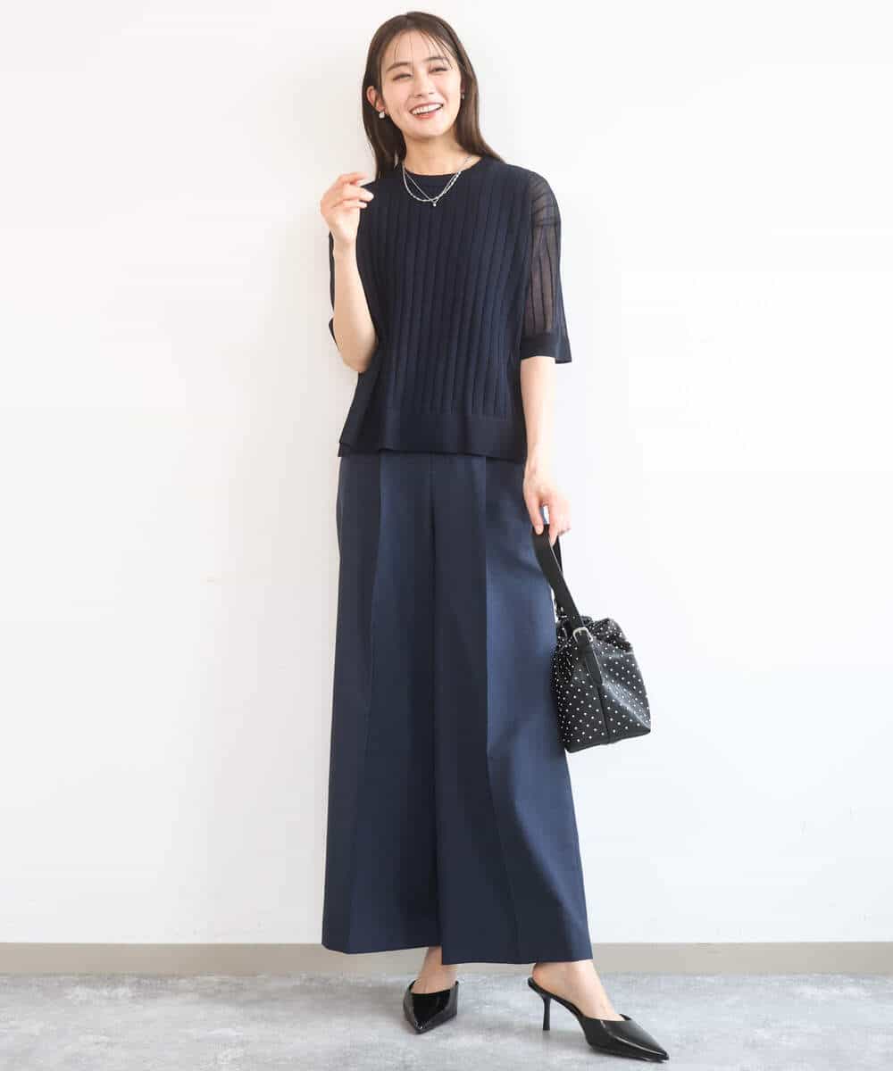 FKFGD43160 MK MICHEL KLEIN(MK ミッシェルクラン) ワイドリブシアーニット×タンクトップ ツインセット/洗える ブルー