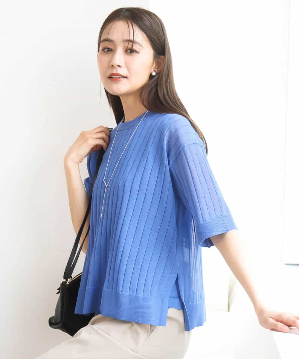 FKFGD43160 MK MICHEL KLEIN(MK ミッシェルクラン) ワイドリブシアーニット×タンクトップ ツインセット/洗える ブルー