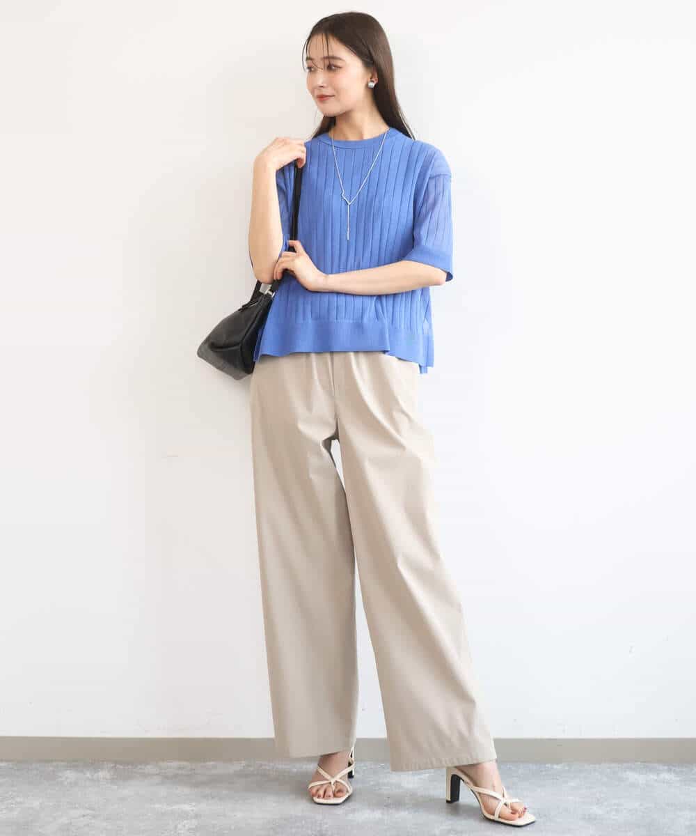 FKFGD43160 MK MICHEL KLEIN(MK ミッシェルクラン) ワイドリブシアーニット×タンクトップ ツインセット/洗える ブルー