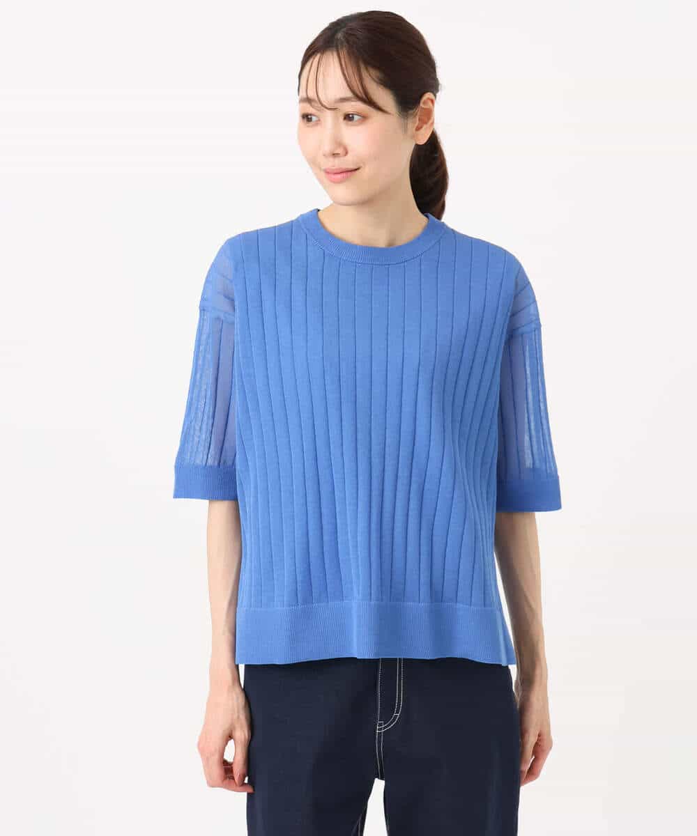 FKFGD43160 MK MICHEL KLEIN(MK ミッシェルクラン) ワイドリブシアーニット×タンクトップ ツインセット/洗える ブルー