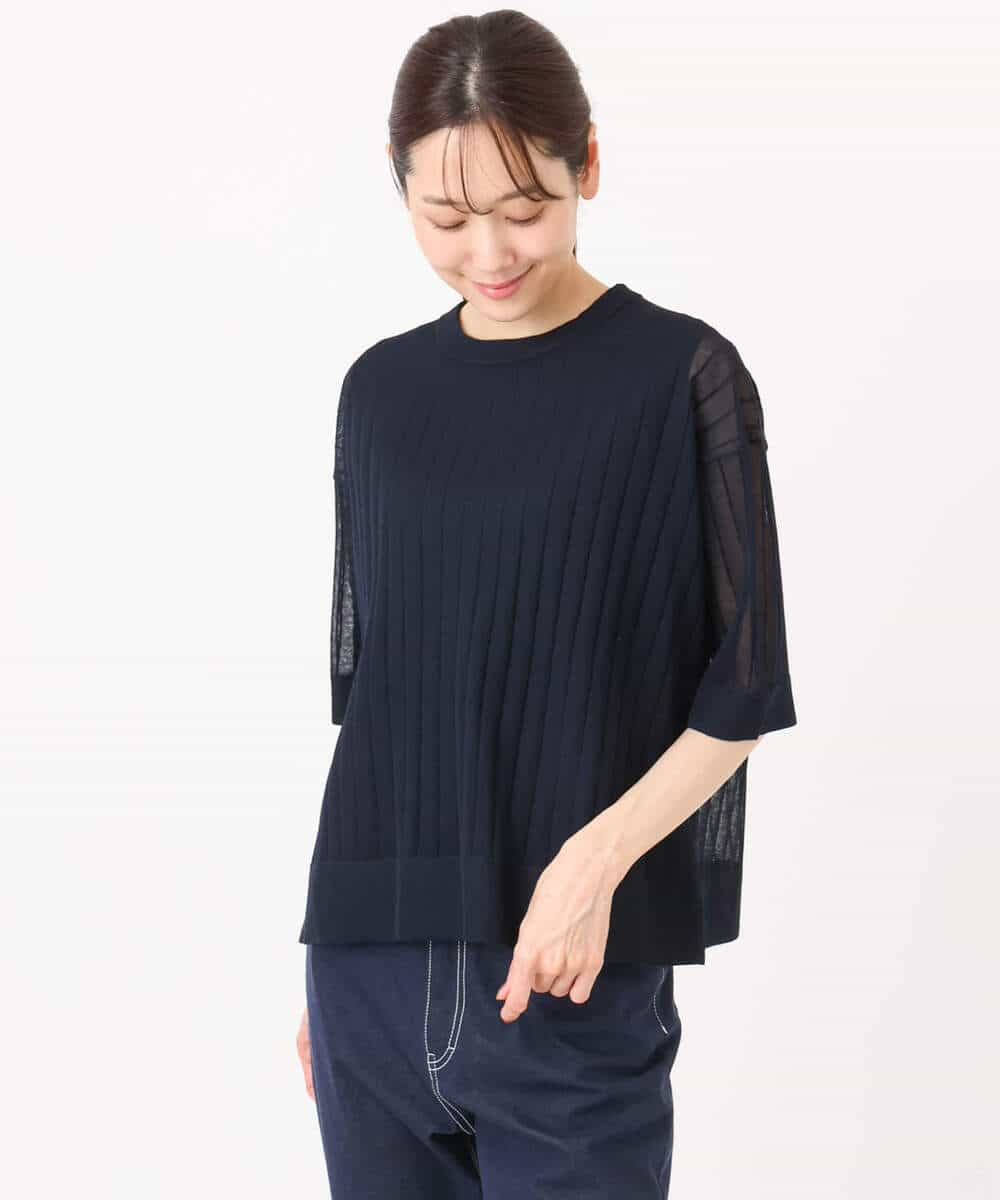 FKFGD43160 MK MICHEL KLEIN(MK ミッシェルクラン) ワイドリブシアーニット×タンクトップ ツインセット/洗える ブルー