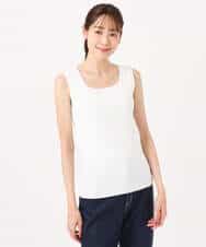 FKFGD44070 MK MICHEL KLEIN(MK ミッシェルクラン) スクエアネックリブニットタンクトップ/UVカット/洗える ホワイト（無地）