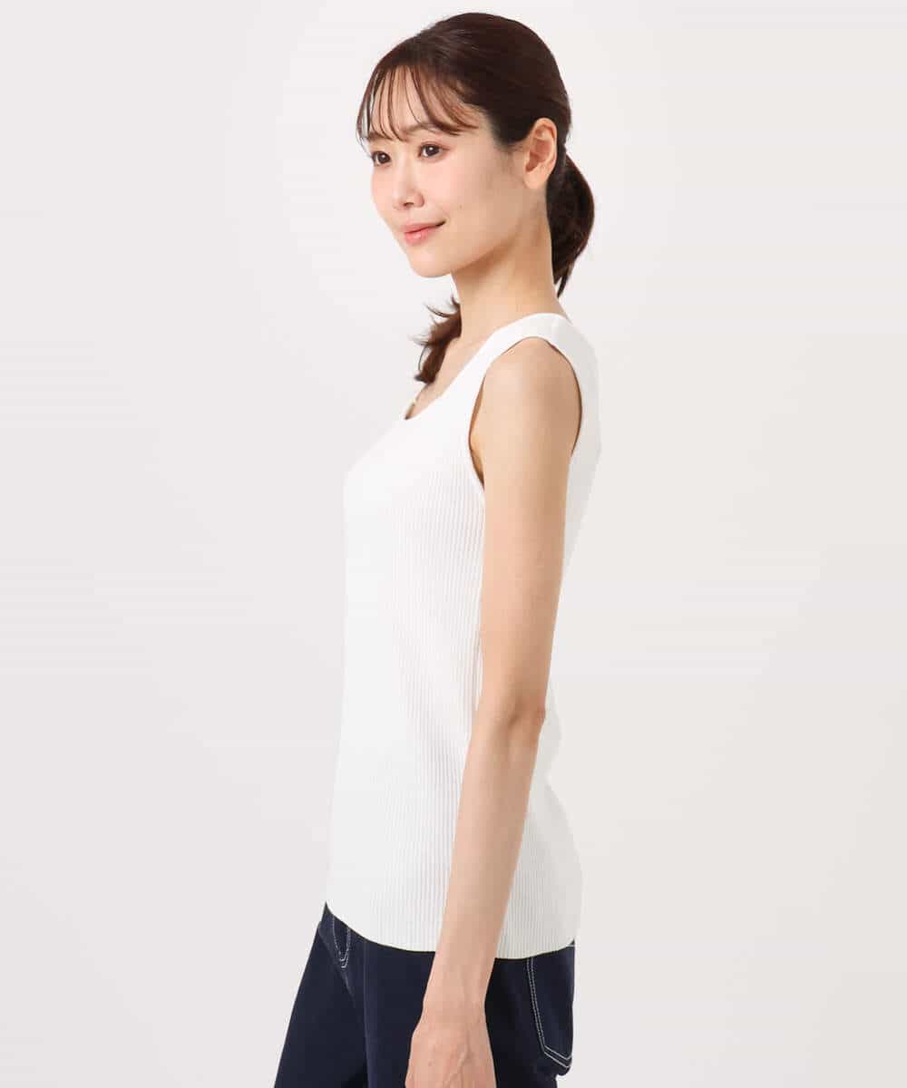 FKFGD44070 MK MICHEL KLEIN(MK ミッシェルクラン) スクエアネックリブニットタンクトップ/UVカット/洗える ホワイト（無地）