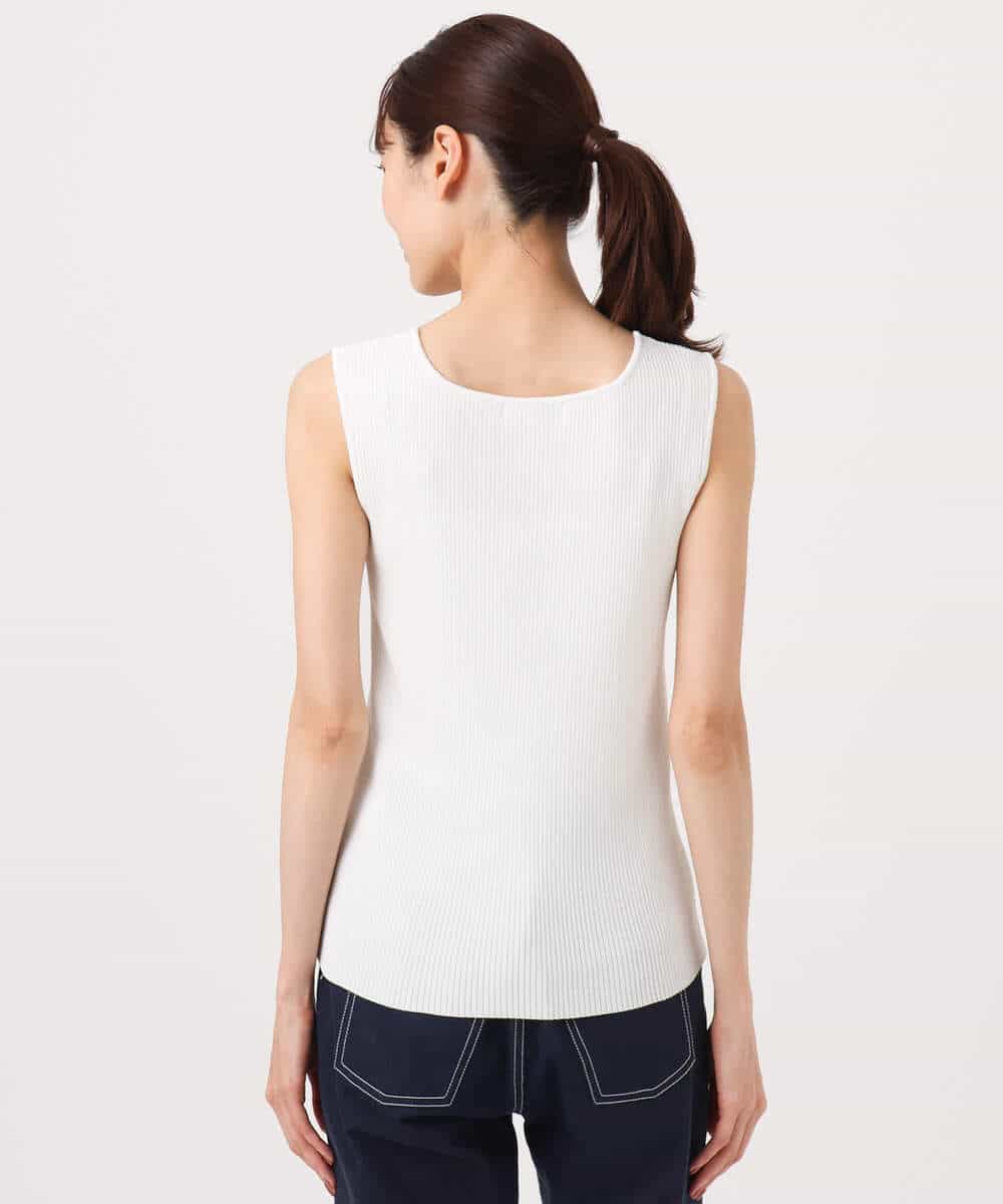 FKFGD44070 MK MICHEL KLEIN(MK ミッシェルクラン) スクエアネックリブニットタンクトップ/UVカット/洗える ホワイト（無地）