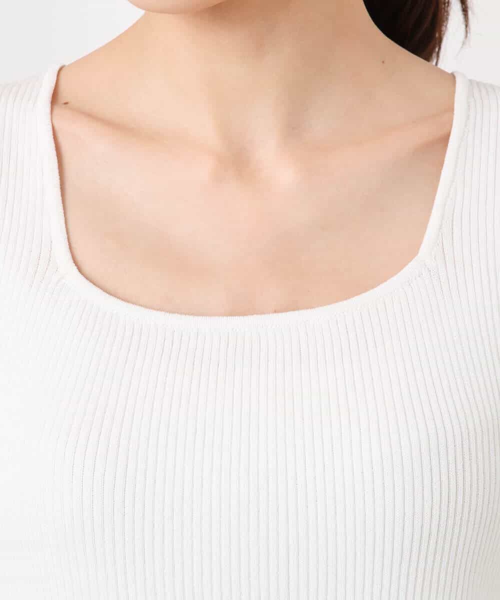 FKFGD44070 MK MICHEL KLEIN(MK ミッシェルクラン) スクエアネックリブニットタンクトップ/UVカット/洗える ホワイト（無地）