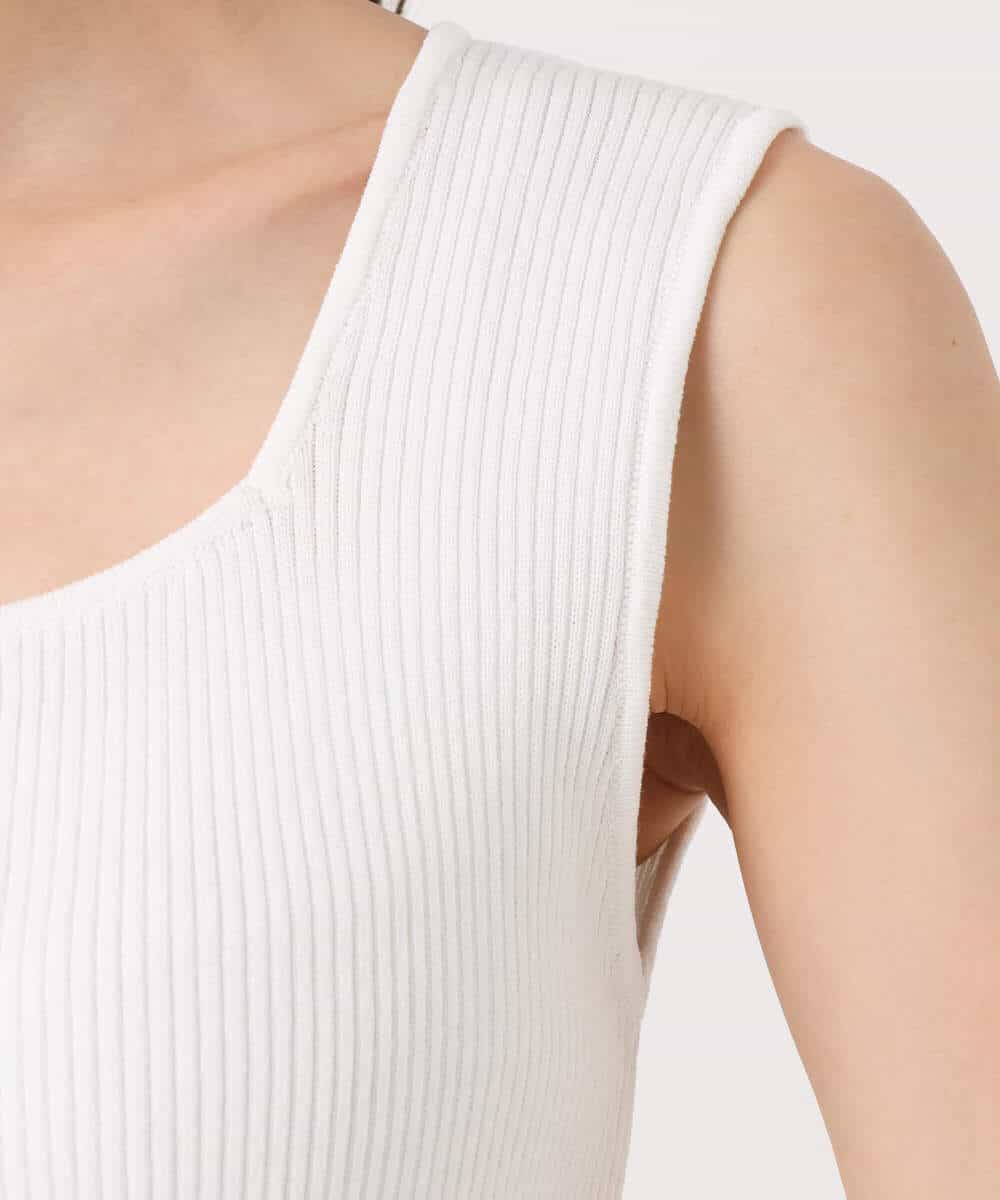 FKFGD44070 MK MICHEL KLEIN(MK ミッシェルクラン) スクエアネックリブニットタンクトップ/UVカット/洗える ホワイト（無地）