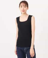 FKFGD44070 MK MICHEL KLEIN(MK ミッシェルクラン) スクエアネックリブニットタンクトップ/UVカット/洗える ホワイト（無地）