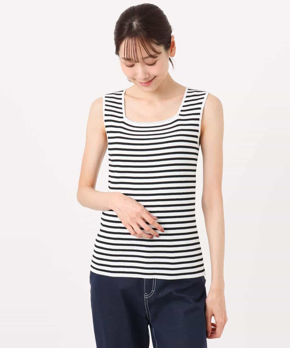 FKFGD44070 MK MICHEL KLEIN(MK ミッシェルクラン) スクエアネックリブニットタンクトップ/UVカット/洗える ホワイト（無地）