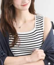 FKFGD44070 MK MICHEL KLEIN(MK ミッシェルクラン) スクエアネックリブニットタンクトップ/UVカット/洗える ホワイト×ブラック（ボーダー）