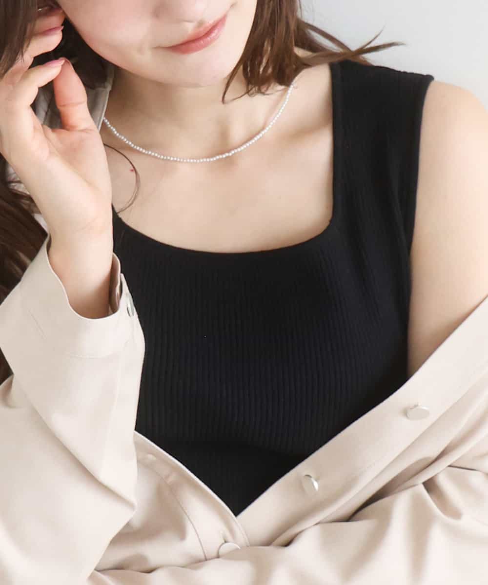 FKFGD44070 MK MICHEL KLEIN(MK ミッシェルクラン) スクエアネックリブニットタンクトップ/UVカット/洗える ブラック（無地）