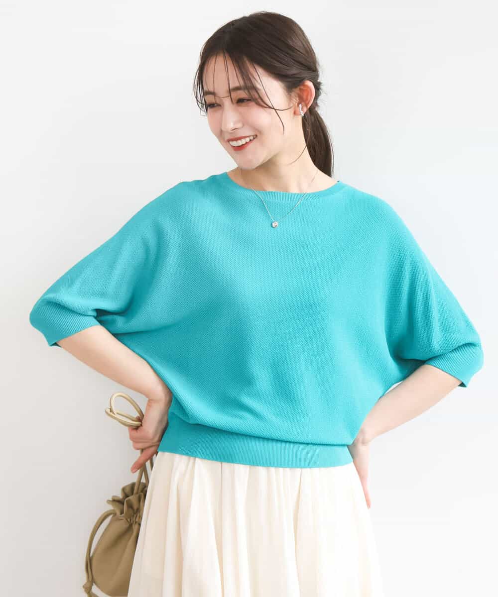 FKFGD44130 MK MICHEL KLEIN(MK ミッシェルクラン) 鹿の子編みドルマンニット/UVカット/洗える グリーン