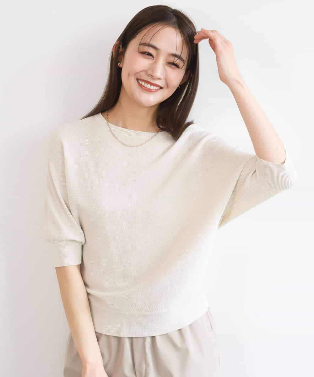 FKFGD44130 MK MICHEL KLEIN(MK ミッシェルクラン) 鹿の子編みドルマンニット/UVカット/洗える グリーン