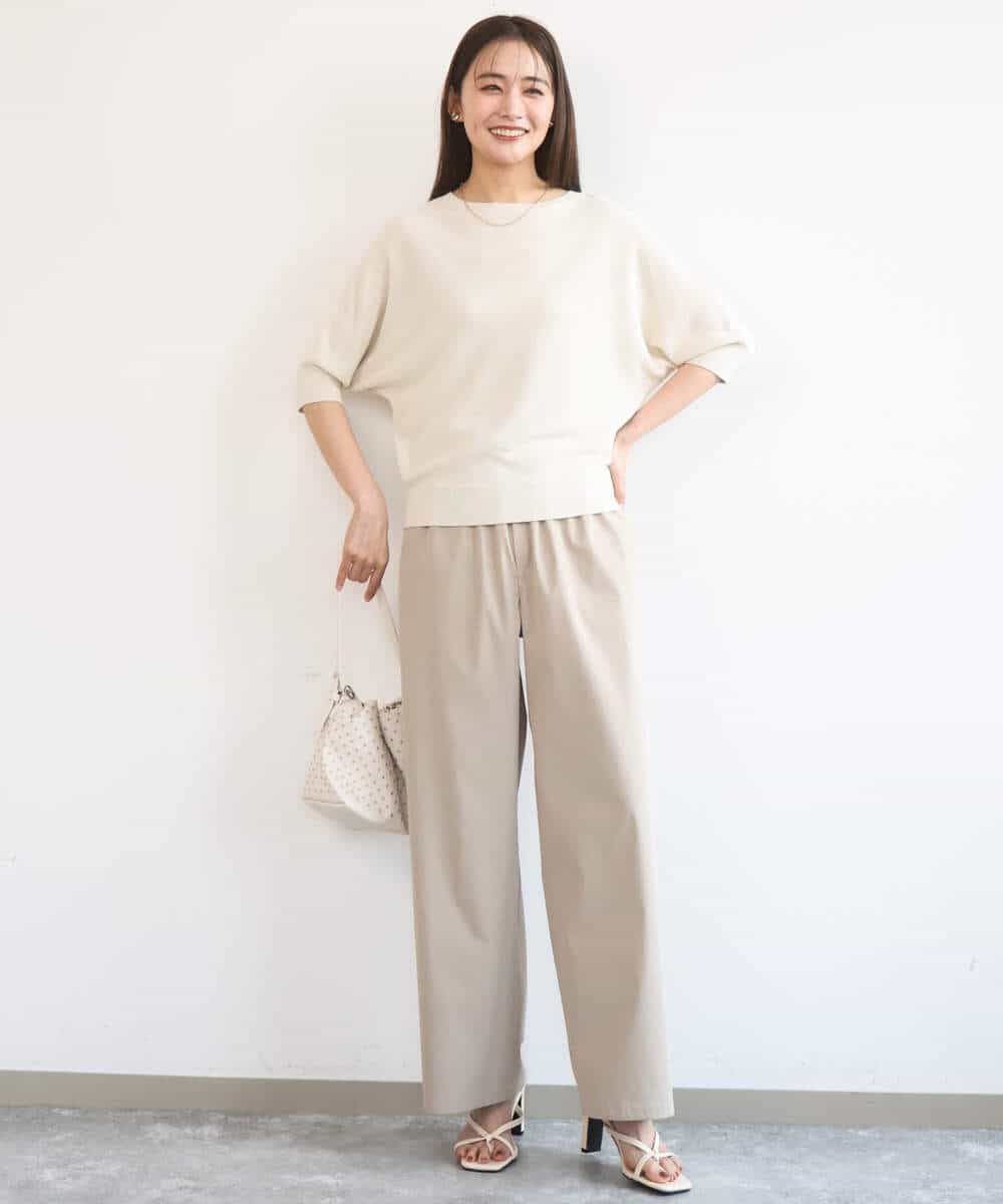 FKFGD44130 MK MICHEL KLEIN(MK ミッシェルクラン) 鹿の子編みドルマンニット/UVカット/洗える グリーン