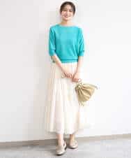 FKFGD44130 MK MICHEL KLEIN(MK ミッシェルクラン) 鹿の子編みドルマンニット/UVカット/洗える グリーン