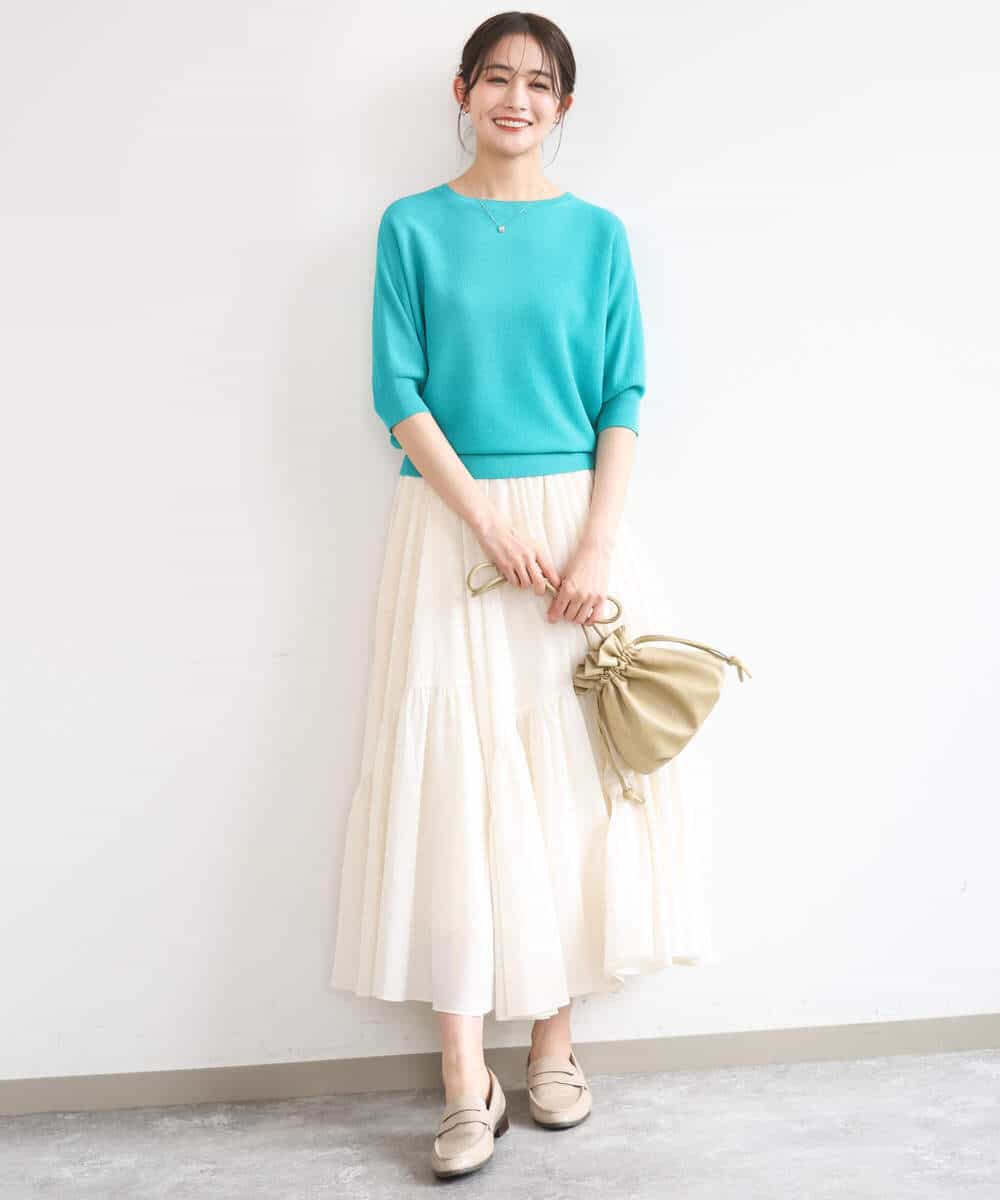 FKFGD44130 MK MICHEL KLEIN(MK ミッシェルクラン) 鹿の子編みドルマンニット/UVカット/洗える グリーン