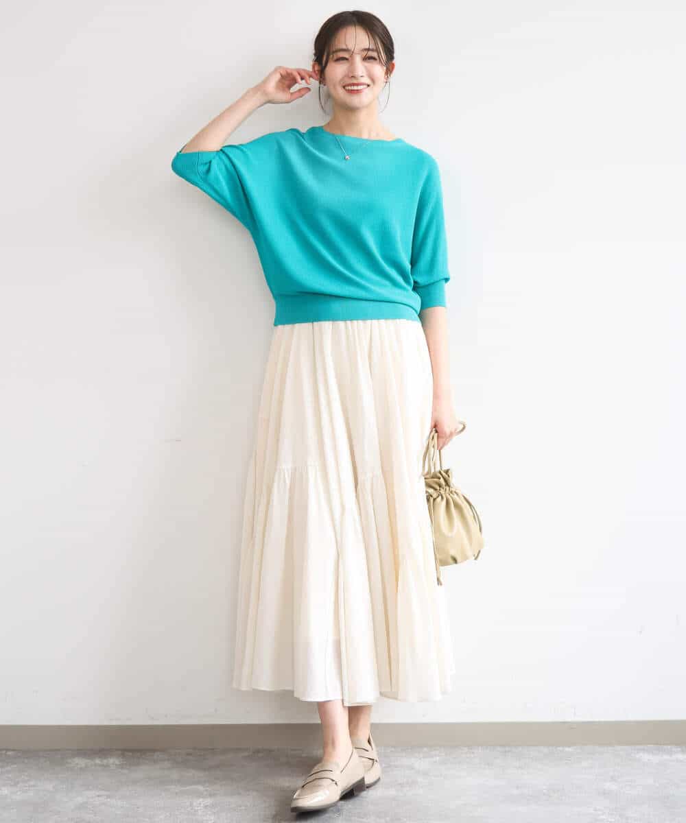 FKFGD44130 MK MICHEL KLEIN(MK ミッシェルクラン) 鹿の子編みドルマンニット/UVカット/洗える グリーン