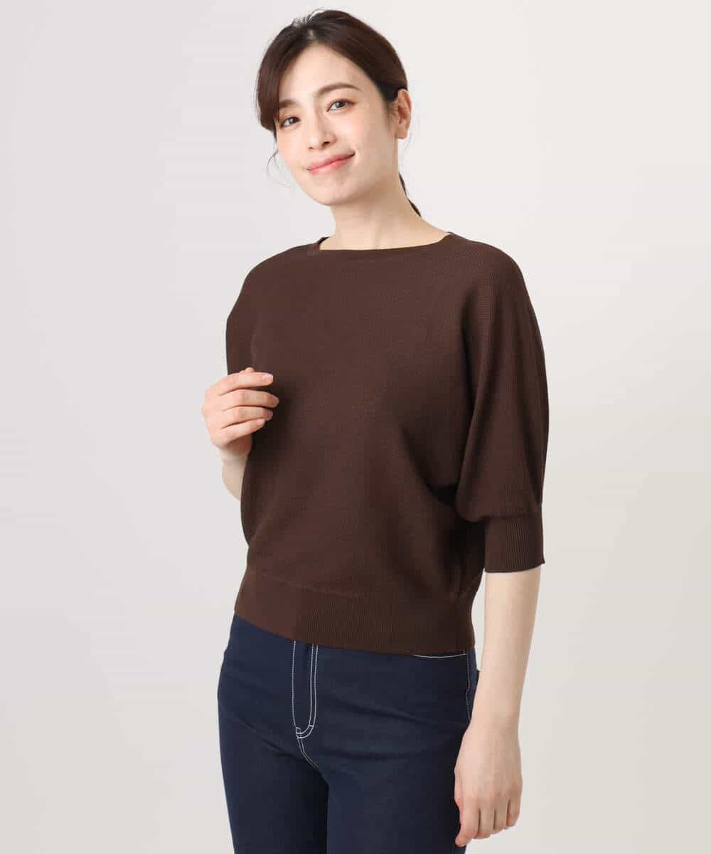 FKFGD44130 MK MICHEL KLEIN(MK ミッシェルクラン) 鹿の子編みドルマンニット/UVカット/洗える グリーン