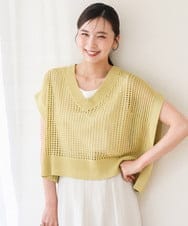 洗える]メッシュ編みニットベスト×タンクトップ ツインセット(ニット