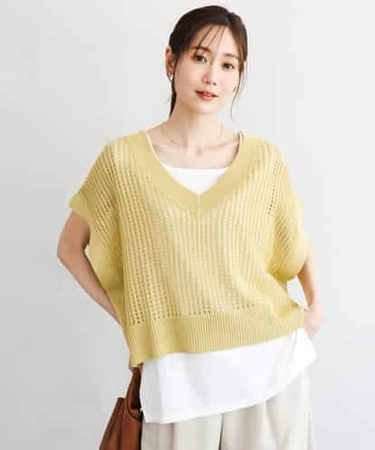 FKFGD50160 MK MICHEL KLEIN [洗える]メッシュ編みニットベスト×タンクトップ ツインセット