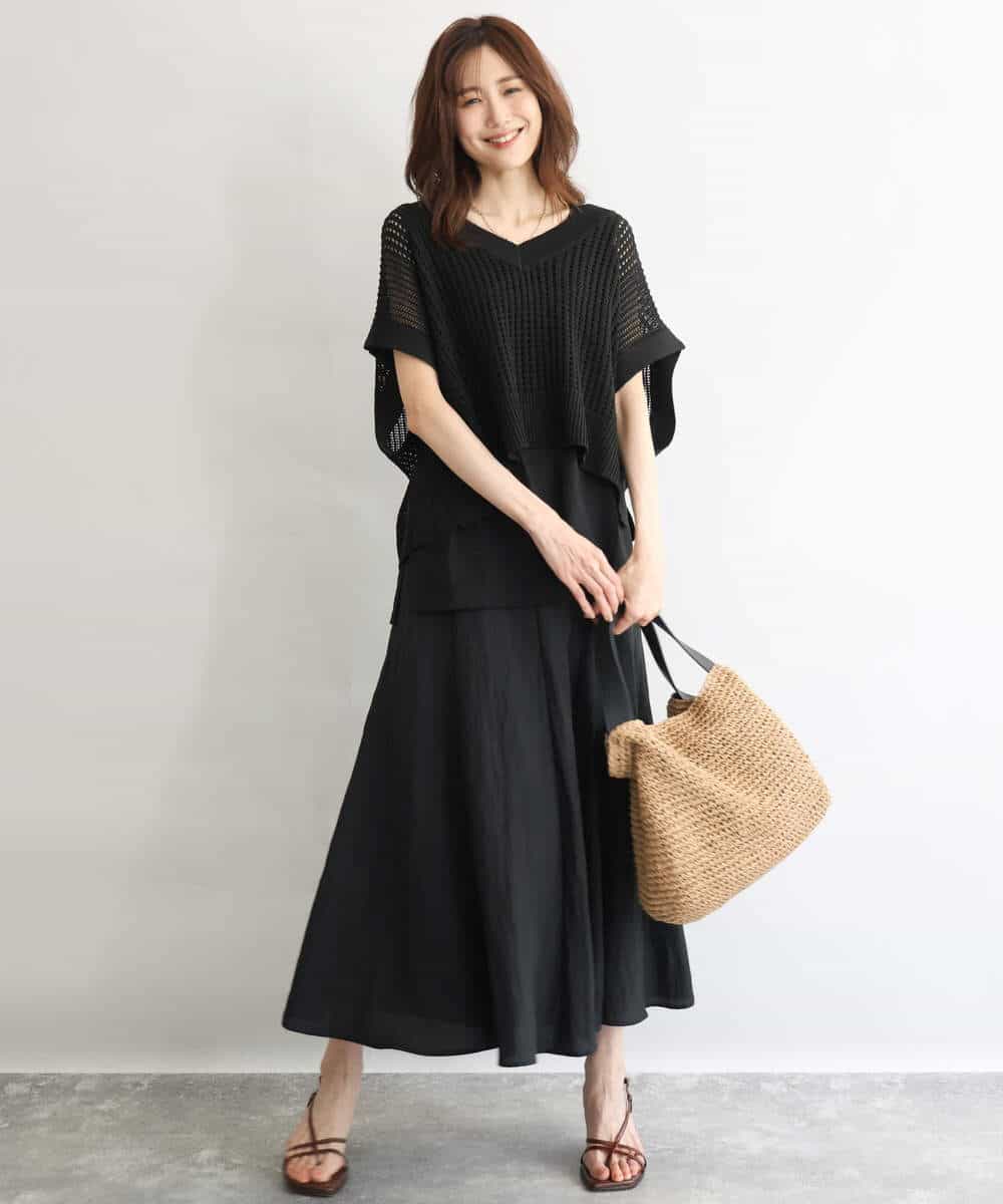 FKFGD50160 MK MICHEL KLEIN(MK ミッシェルクラン) [洗える]メッシュ編みニットベスト×タンクトップ ツインセット イエロー