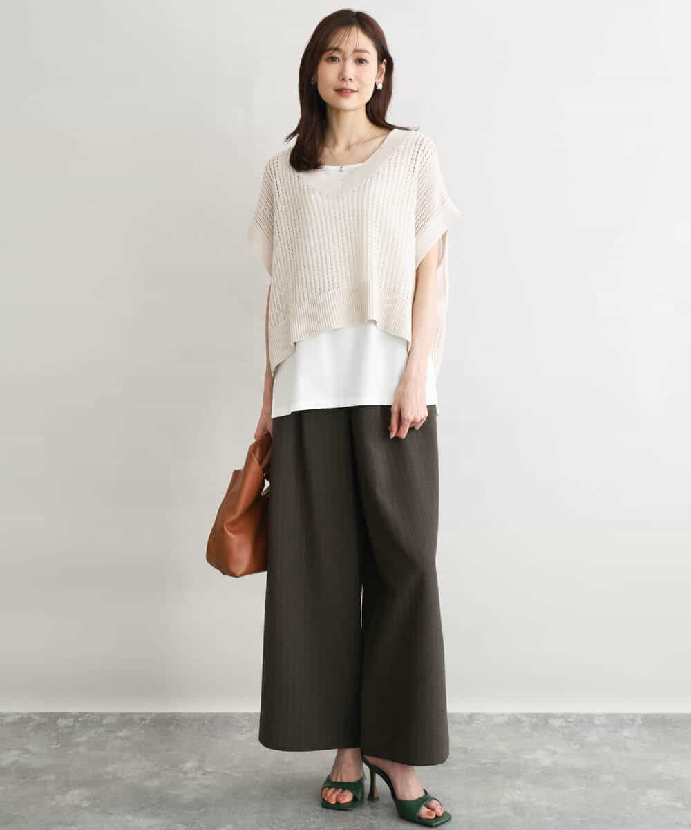 FKFGD50160 MK MICHEL KLEIN(MK ミッシェルクラン) [洗える]メッシュ編みニットベスト×タンクトップ ツインセット イエロー