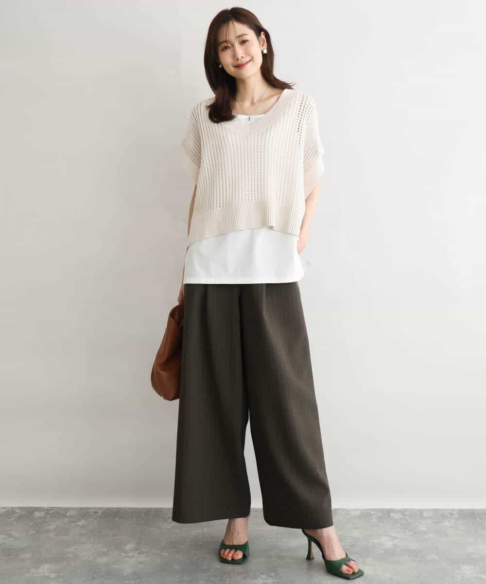 FKFGD50160 MK MICHEL KLEIN(MK ミッシェルクラン) [洗える]メッシュ編みニットベスト×タンクトップ ツインセット イエロー