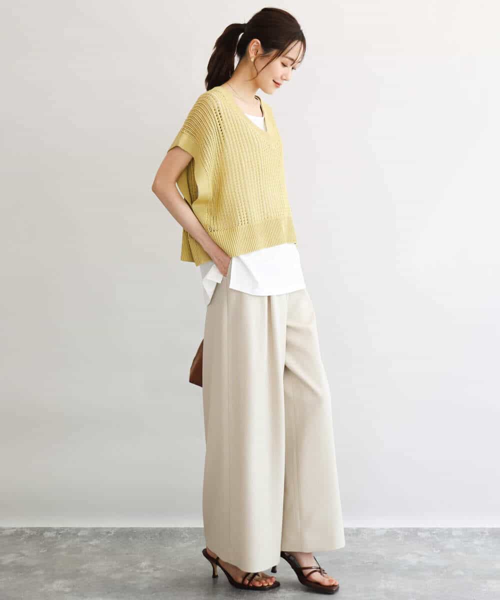 FKFGD50160 MK MICHEL KLEIN(MK ミッシェルクラン) [洗える]メッシュ編みニットベスト×タンクトップ ツインセット イエロー