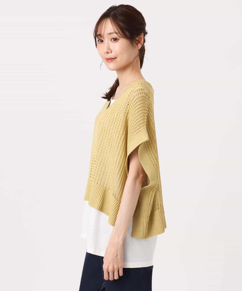 FKFGD50160 MK MICHEL KLEIN(MK ミッシェルクラン) [洗える]メッシュ編みニットベスト×タンクトップ ツインセット イエロー