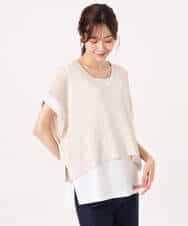 FKFGD50160 MK MICHEL KLEIN(MK ミッシェルクラン) [洗える]メッシュ編みニットベスト×タンクトップ ツインセット イエロー