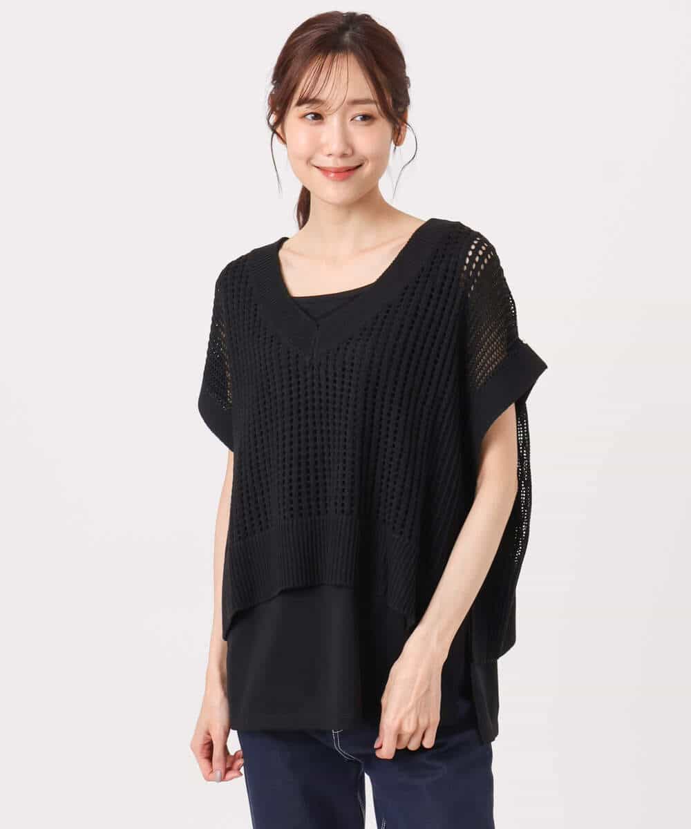 FKFGD50160 MK MICHEL KLEIN(MK ミッシェルクラン) [洗える]メッシュ編みニットベスト×タンクトップ ツインセット イエロー