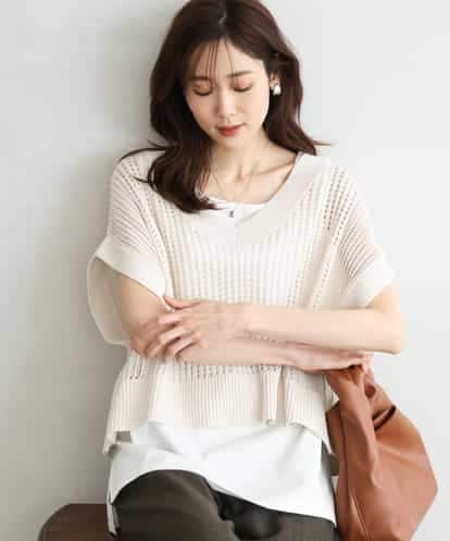 FKFGD50160 MK MICHEL KLEIN [洗える]メッシュ編みニットベスト×タンクトップ ツインセット