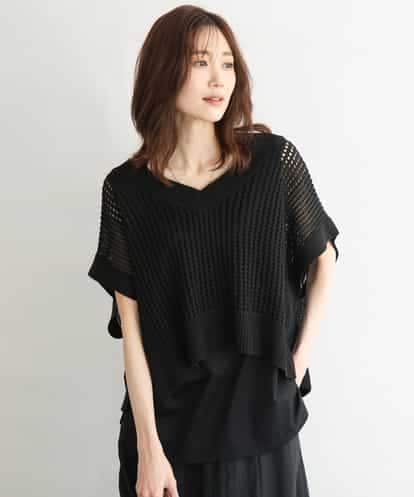 FKFGD50160 MK MICHEL KLEIN [洗える]メッシュ編みニットベスト×タンクトップ ツインセット