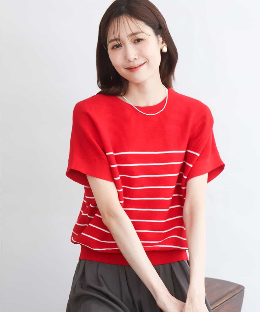 FKFGD51120 MK MICHEL KLEIN(MK ミッシェルクラン) [UVカット/洗える]マリンボーダーニット レッド