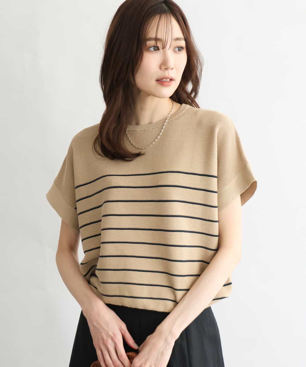 FKFGD51120 MK MICHEL KLEIN(MK ミッシェルクラン) [UVカット/洗える]マリンボーダーニット キャメル