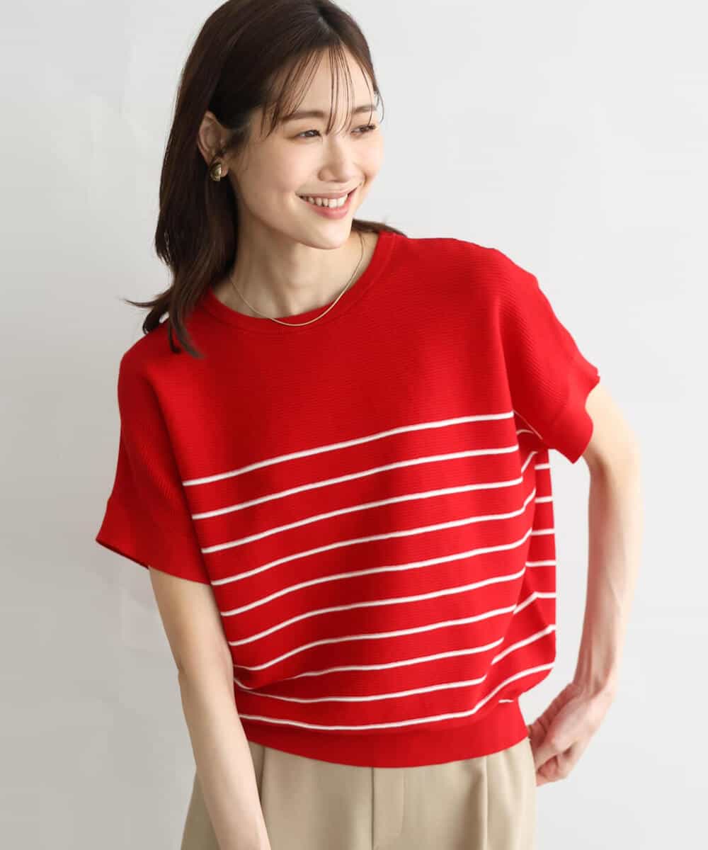 FKFGD51120 MK MICHEL KLEIN(MK ミッシェルクラン) [UVカット/洗える]マリンボーダーニット キャメル