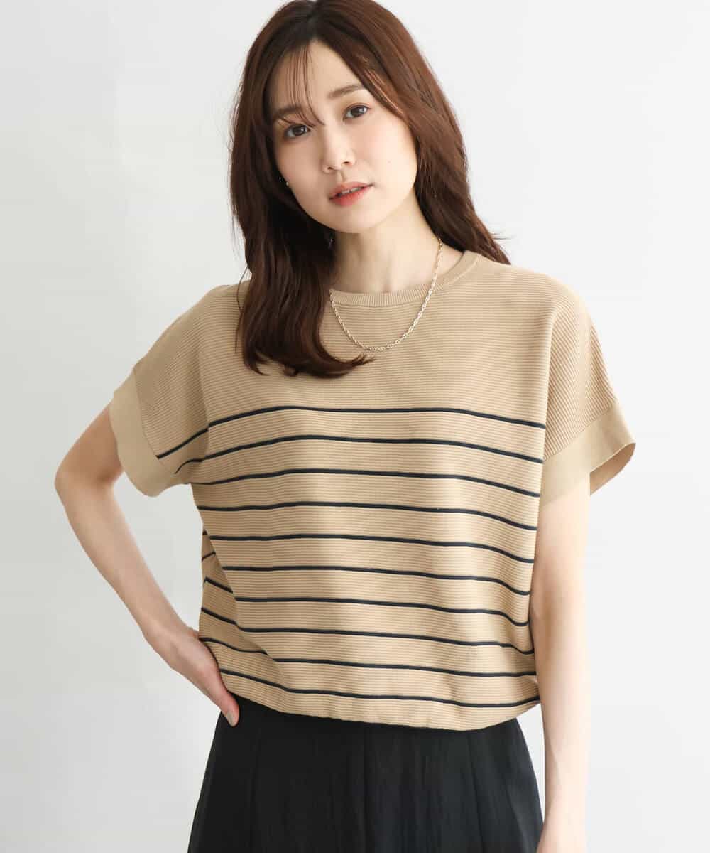 FKFGD51120 MK MICHEL KLEIN(MK ミッシェルクラン) [UVカット/洗える]マリンボーダーニット キャメル