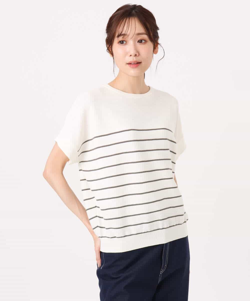 FKFGD51120 MK MICHEL KLEIN(MK ミッシェルクラン) [UVカット/洗える]マリンボーダーニット キャメル