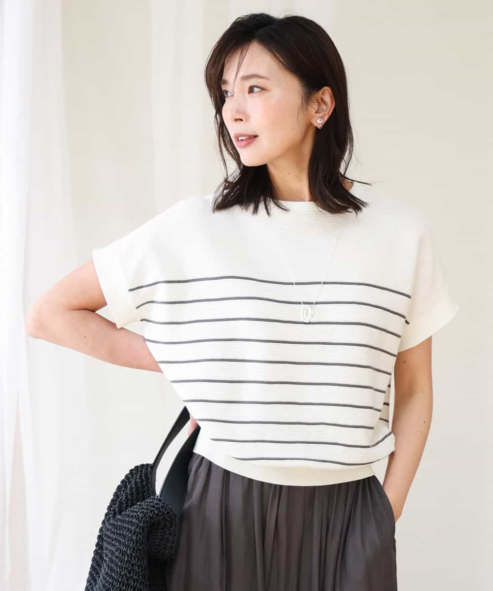 FKFGD51120 MK MICHEL KLEIN(MK ミッシェルクラン) [UVカット/洗える]マリンボーダーニット キャメル